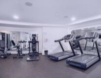 indoor, floor, wall, exercise equipment, gym, ceiling, interior, chair, exercise machine, desk, treadmill, office building